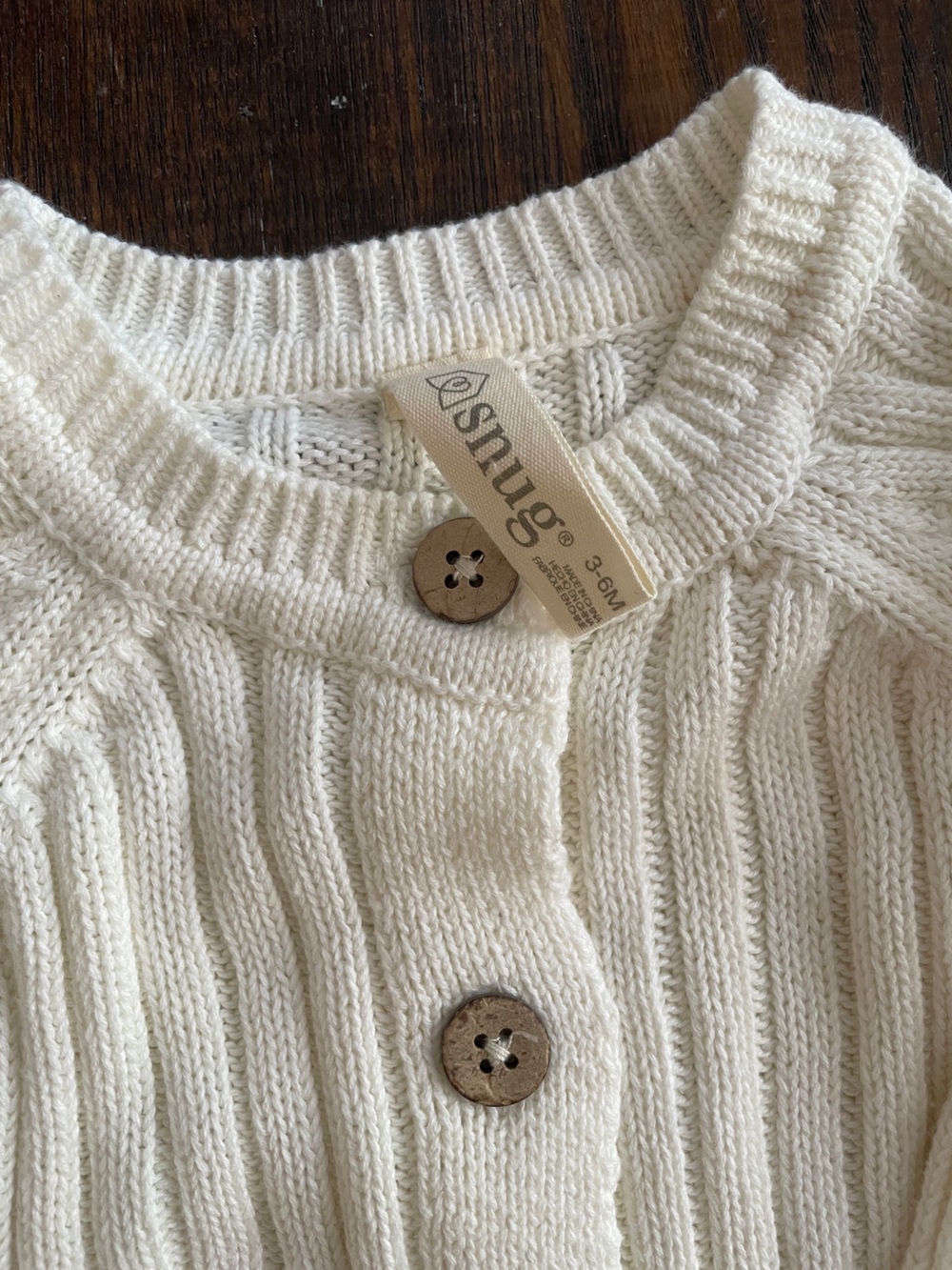 Cream Ribbed Button One Piece 3-6M - Picture 2 of 4